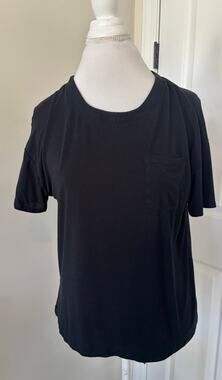Soma Black Short Sleeve Pocket Pajama Shirt Small Cool Nights Rayon Spandex